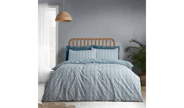 Catherine Lansfield Sardinia Tile Blue Bedding Set - King