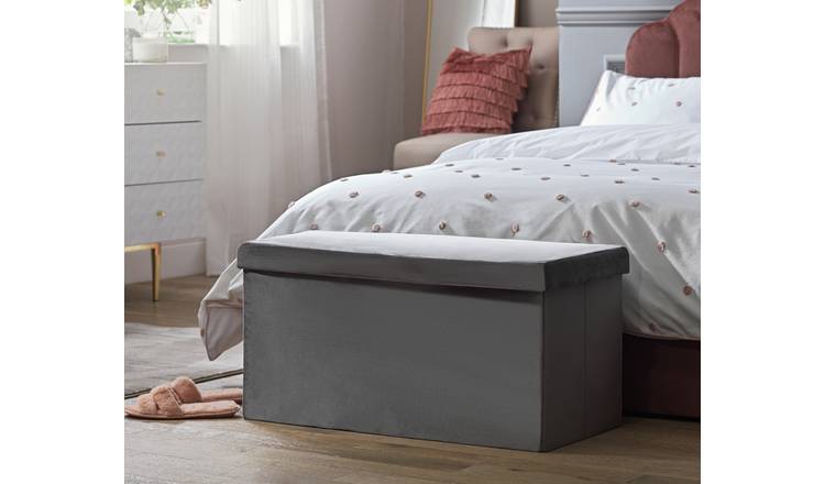 Argos Home Smooth Velvet Ottoman - Grey