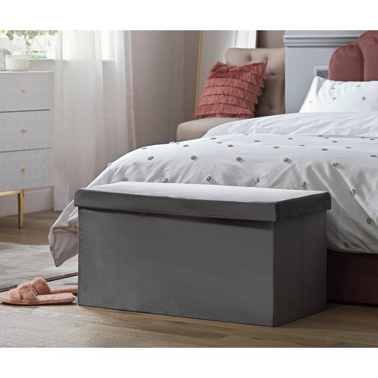 Argos Home Smooth Velvet Ottoman - Grey 0