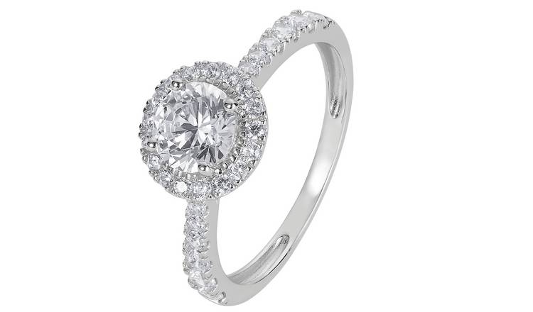 Revere 9ct White Gold Cubic Zirconia Halo Engagement Ring L