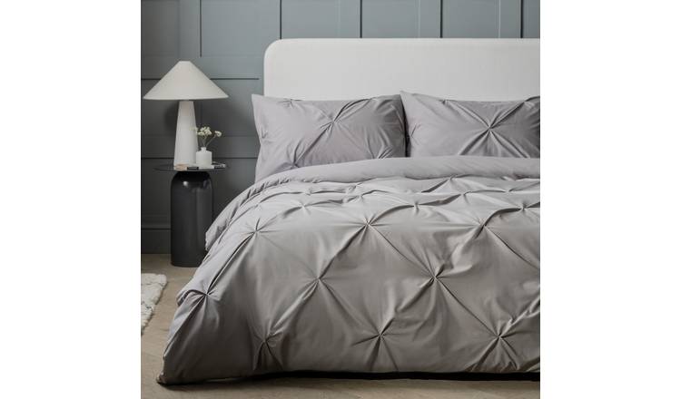 Habitat Pinch Pleat Pintuck Grey Bedding Set - Superking