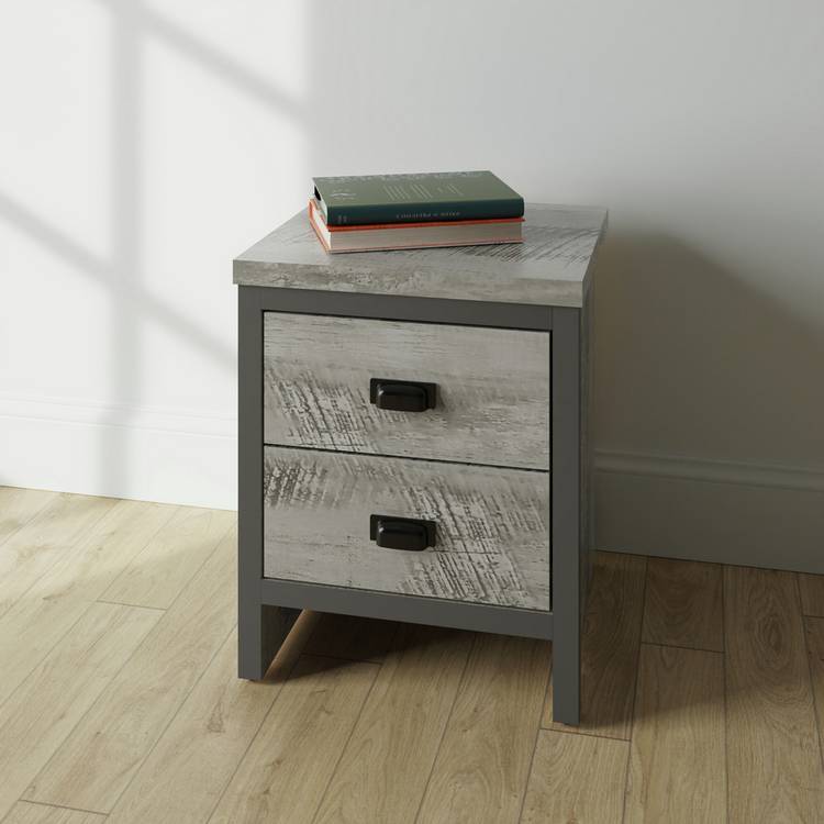 GFW Boston 2 Drawer Bedside Table - Grey 0