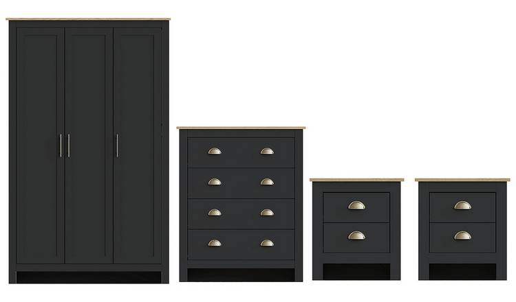 GFW Lancaster 4 Piece 3 Door Wardrobe Set - Black