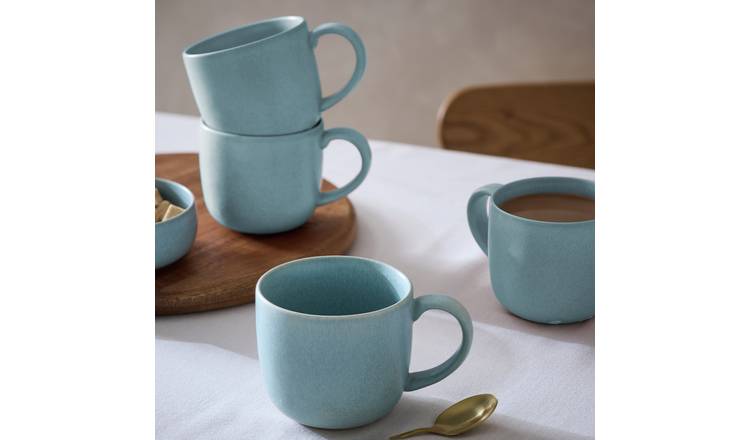 Habitat Set of 4 Reactive Stoneware Mugs - Soft Blue
