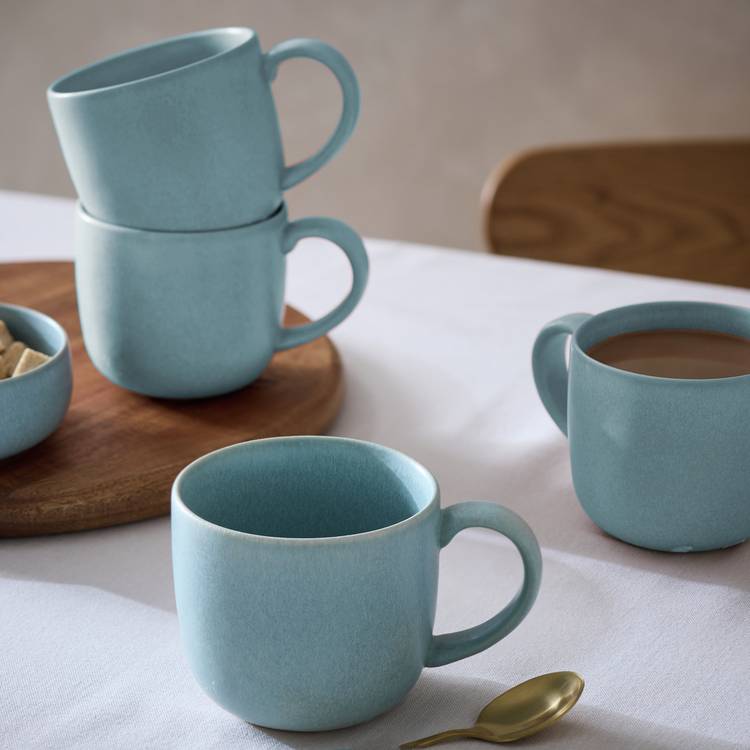 Habitat Set of 4 Reactive Stoneware Mugs - Soft Blue 0