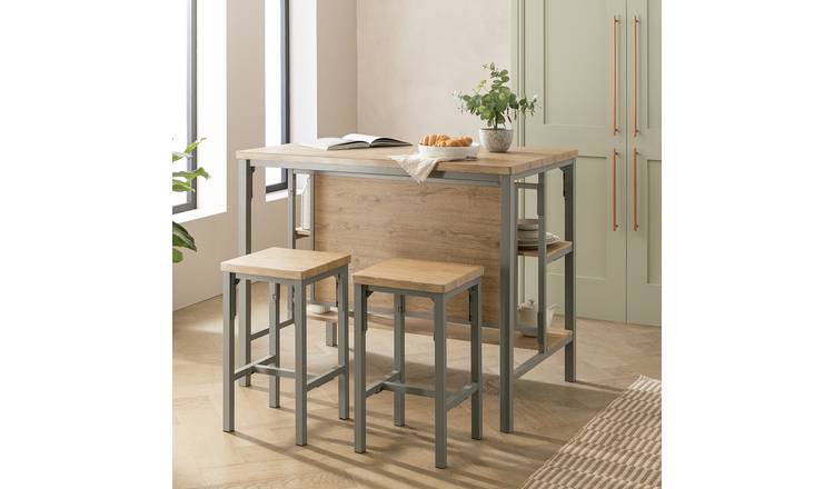 Argos Home Darien Grey Bar Table & 2 Oak Stools