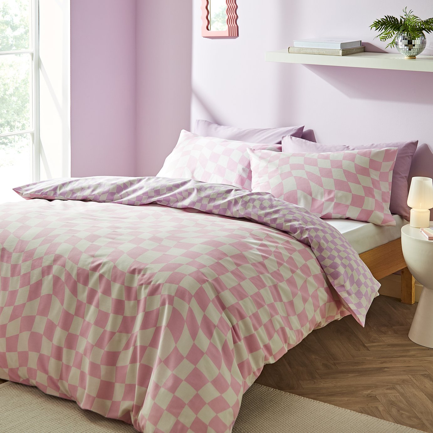 Buy Sassy B Checkerboard Wave Pink Bedding Set - Double | Duvet Cover ...