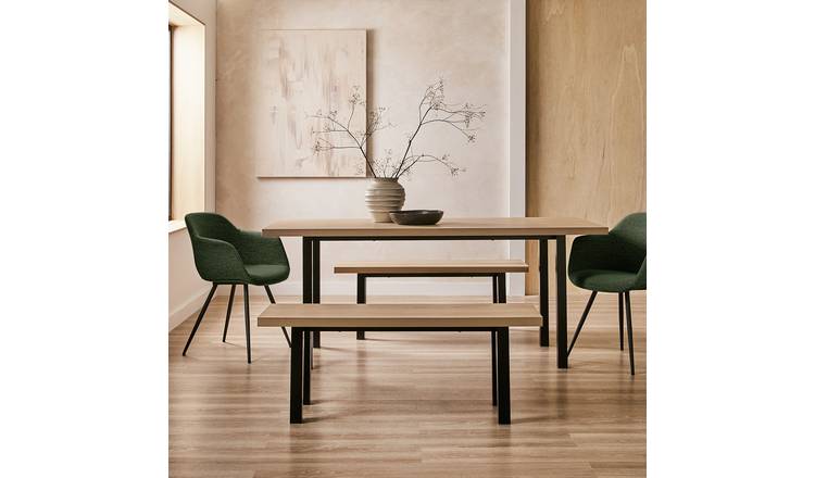Habitat Zayn Birch Dining Table,2 Bench & 2 Green Chairs