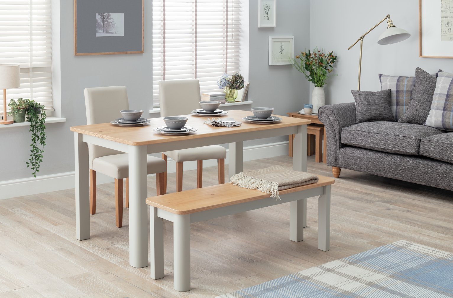 Argos Home Bournemouth Wood Table, 2 Cream Chairs & Bench Review