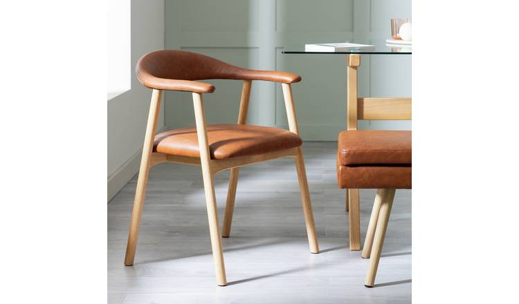 Habitat Lex Pair of Faux Leather Dining Chair - Tan