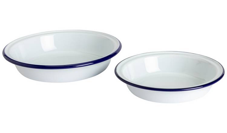 Falcon Round Enamel Coated Steel Pie Dish Set of 2 - White