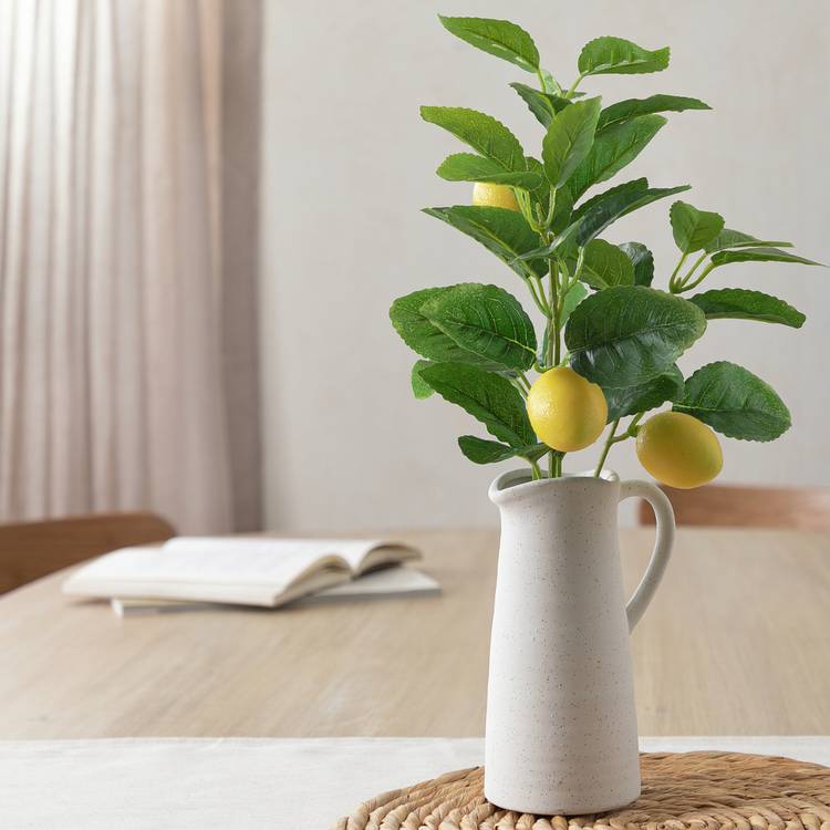 Argos Home Artificial Lemon Branch in White Ceramic Jug-21cm 0