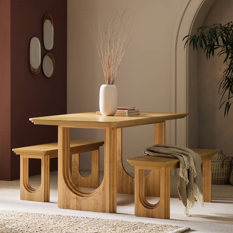 Habitat Trezy Oak Dining Table & 2 Oak Benches 0