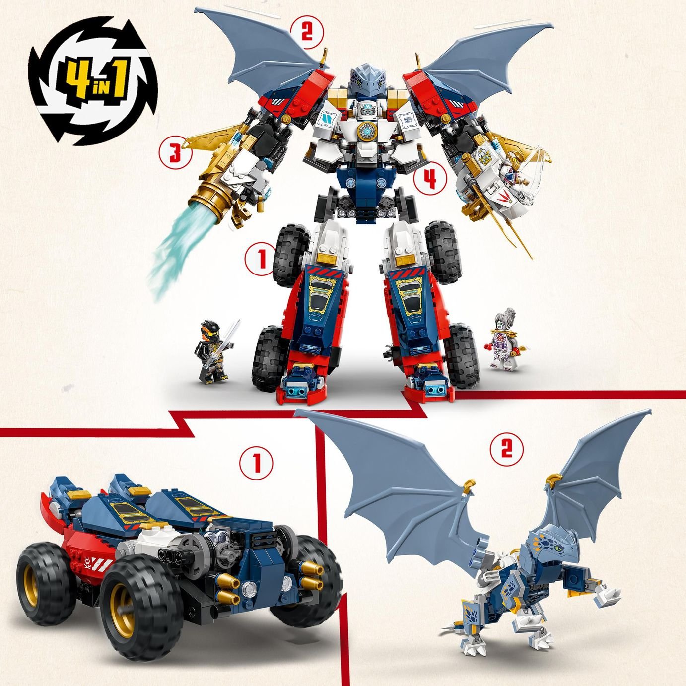 Buy LEGO NINJAGO 4in1 Zane's Ultra Combiner Mech Ninja Toy 71834