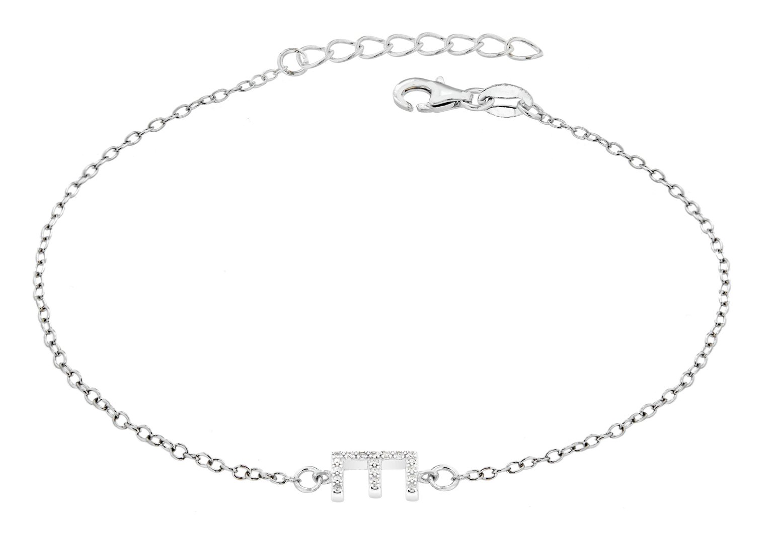 Sterling Silver Cubic Zirconia Initial Bracelet - E