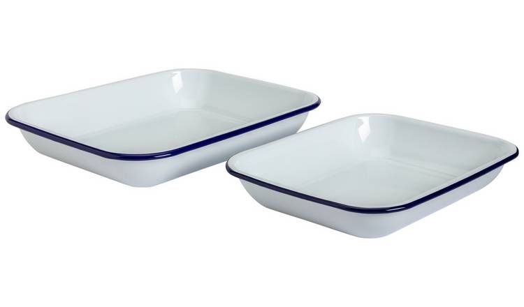 Falcon Enamel Coated Steel Bake Pan Set of 2 - White