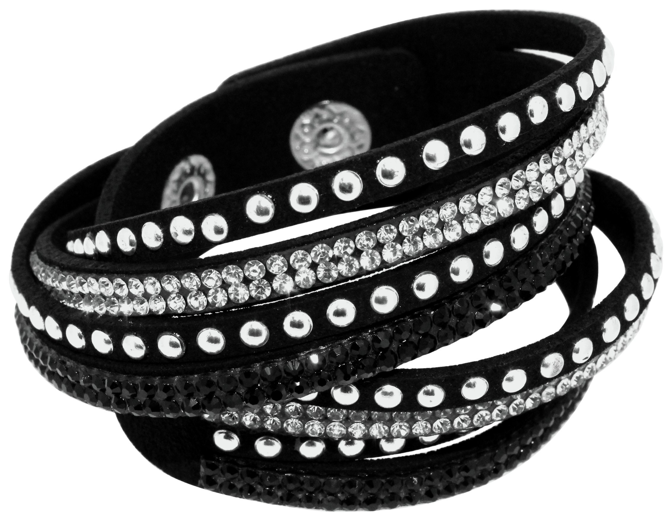 Link Up Black Warped Leather Glitter Bracelet
