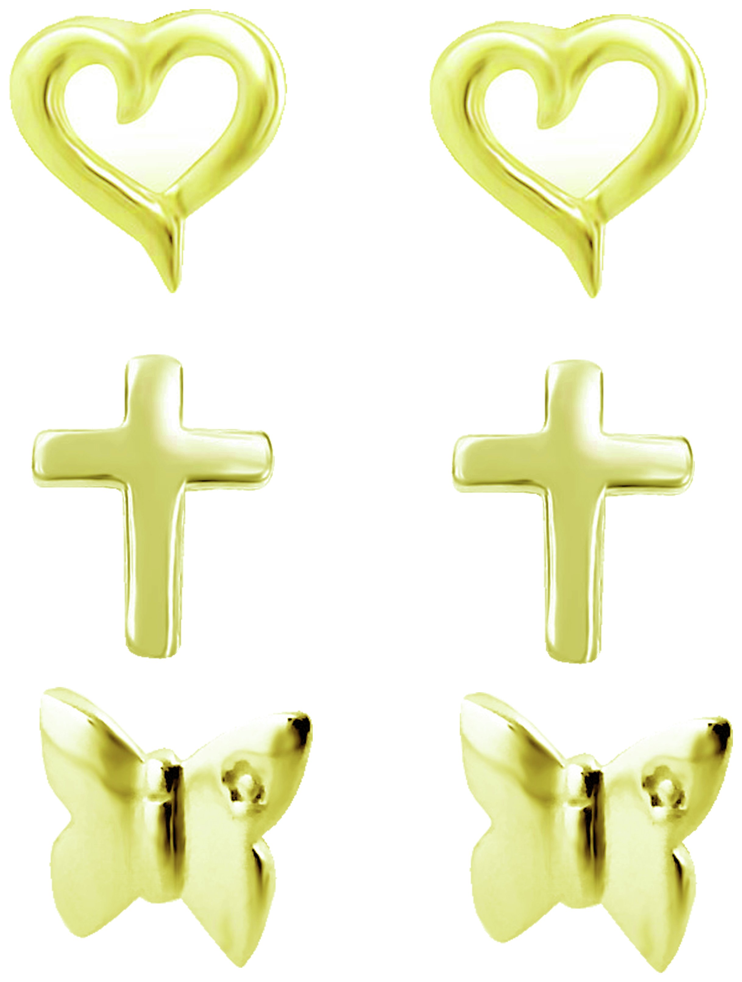 Link Up GP Silver Heart, Cross, Butterfly Earrings-Set of 3.