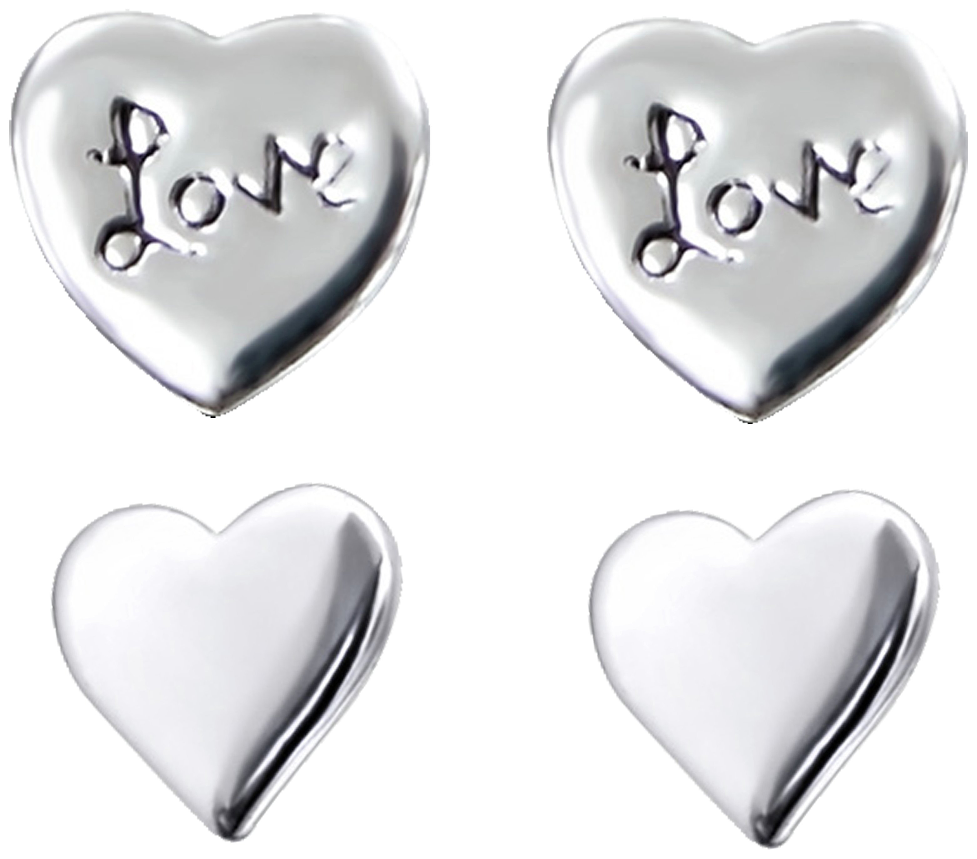 Link Up Sterling Silver Love Heart Stud Earrings - Set of 2