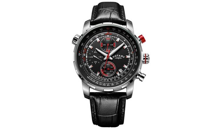 Buy Rotary Men's Black Leather Strap With Black Dial Watch | Men's ...
