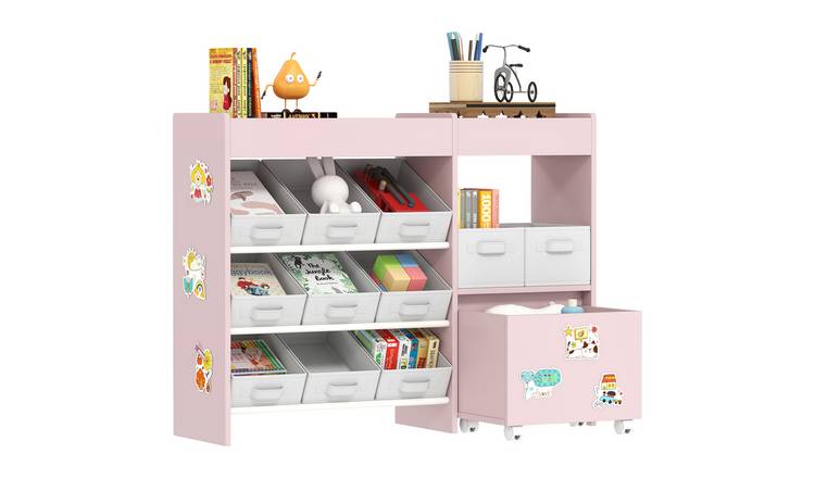 AIYAPLAY 4 Tier Fabric Children Toy Box with 11 Fabric Bins Top Shelves - Pink