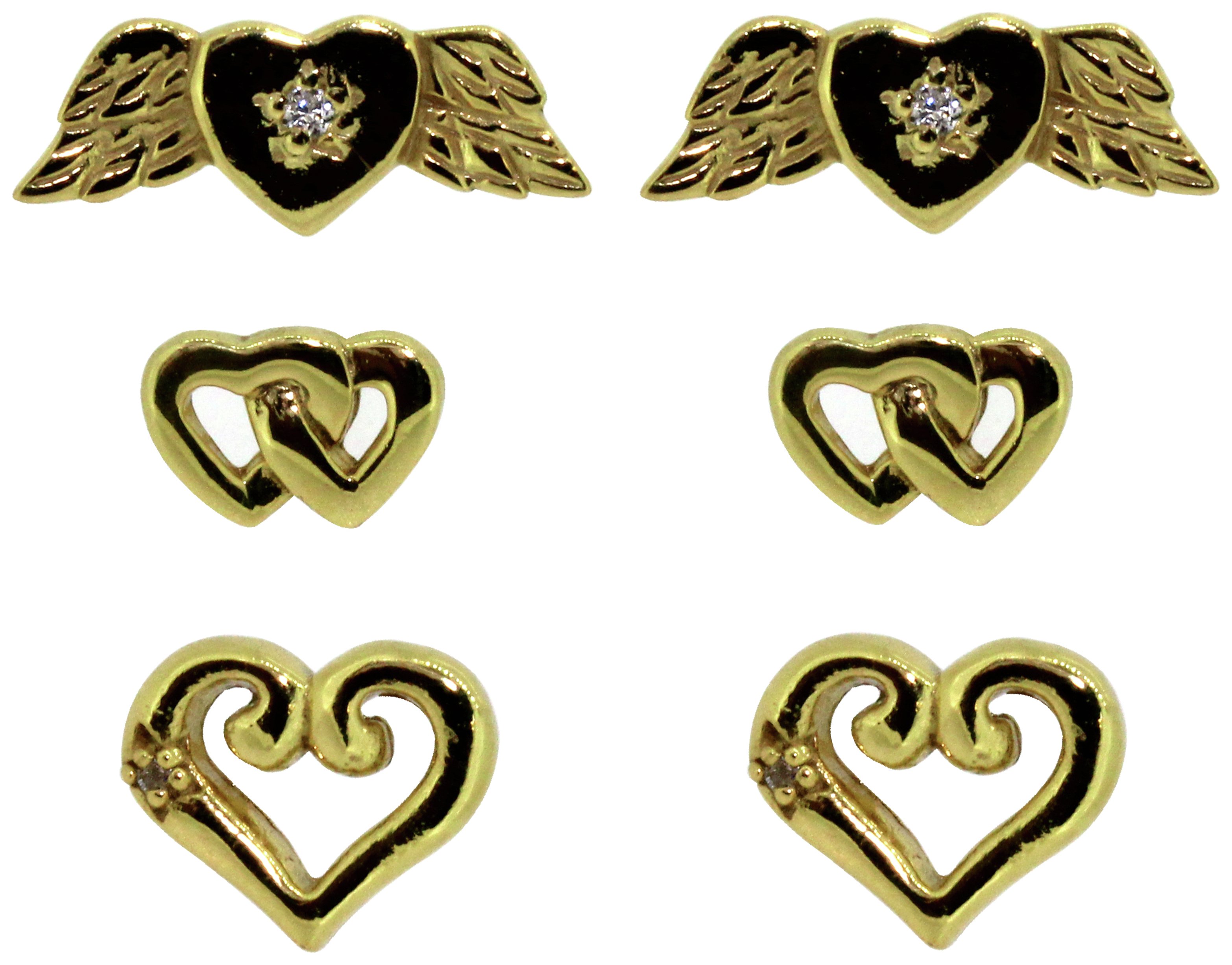 Link Up Gold Plated Silver Heart Stud Earrings - Set of 3.