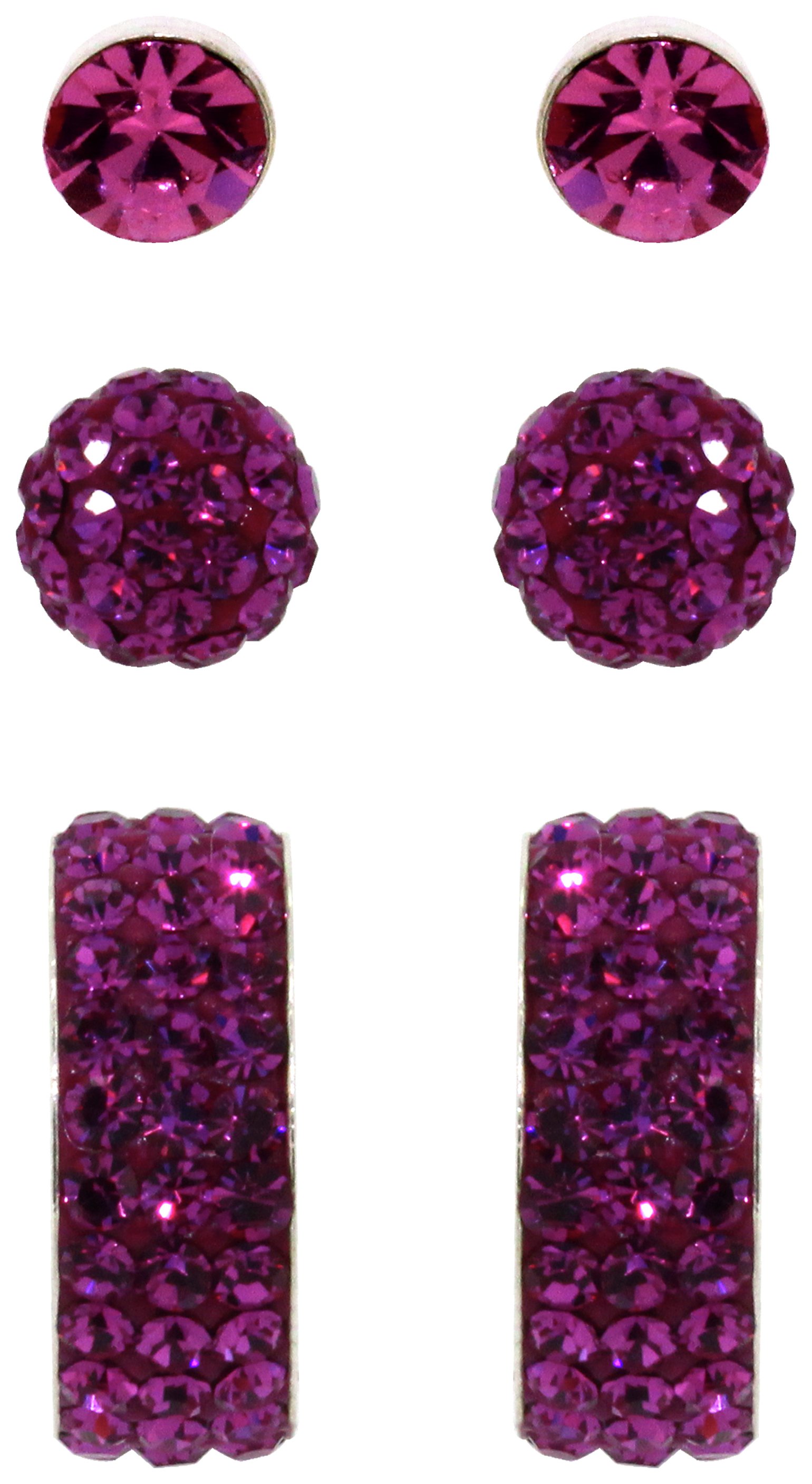 Link Up Sterling Silver Purple Crystal Earrings - Set of 3