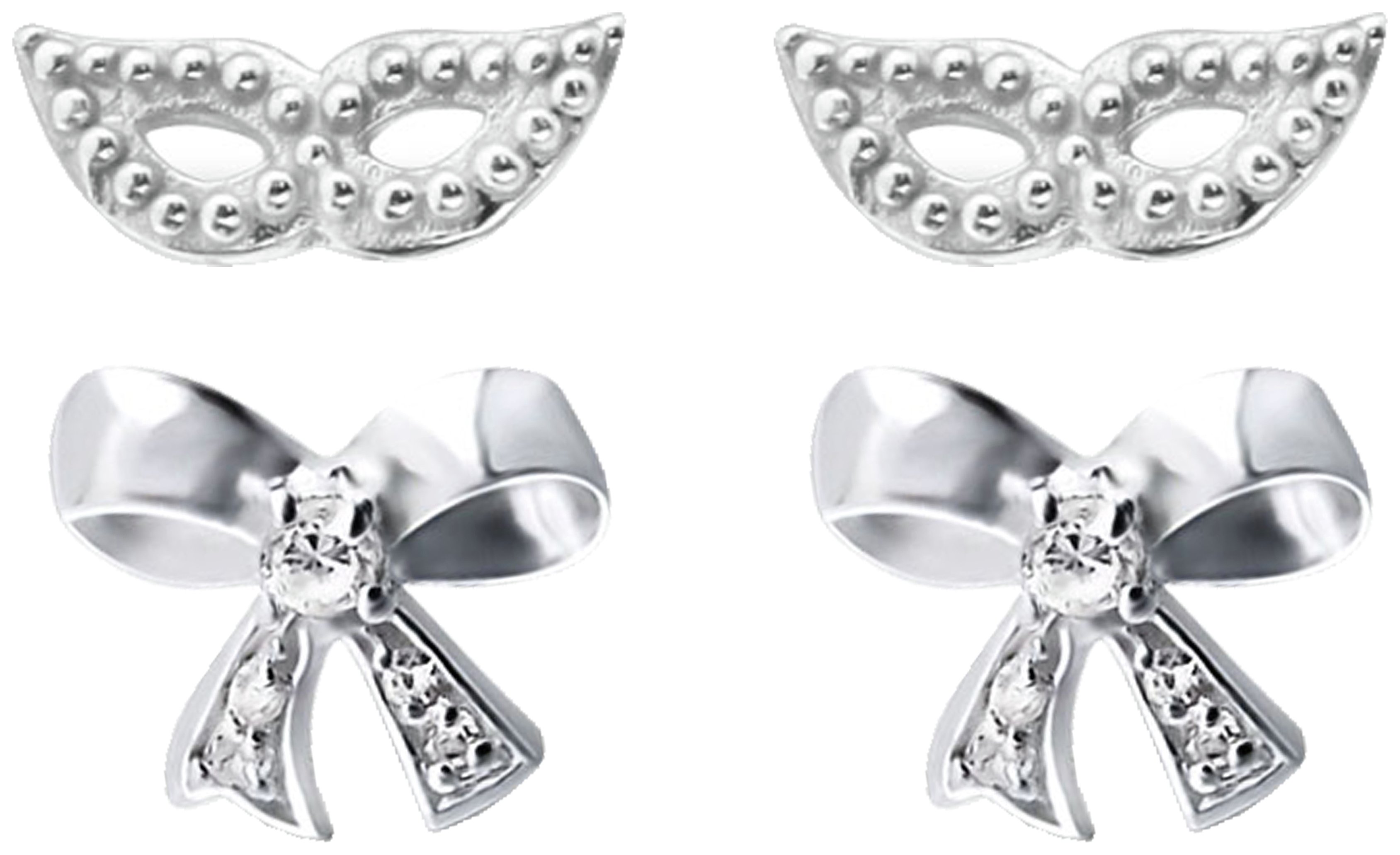 Link Up Sterling Silver Eyemask and Bow Stud Earrings - 2