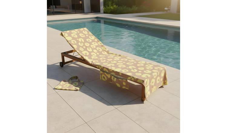 OHS Leopard Print Microfibre Beach Towel in a Bag - Neon