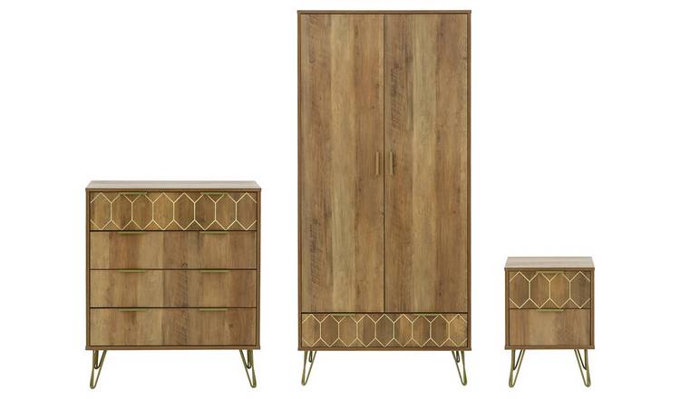 GFW Orleans 3 Piece 2 Door Wardrobe Set - Oak