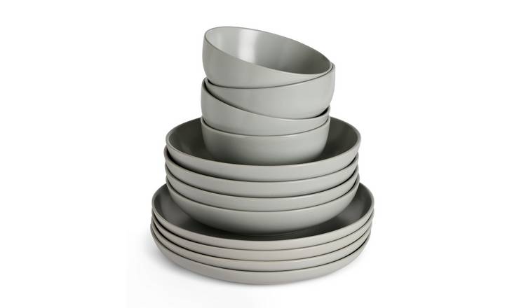 Habitat 12 Piece Stoneware Dinner Set - Matte Grey