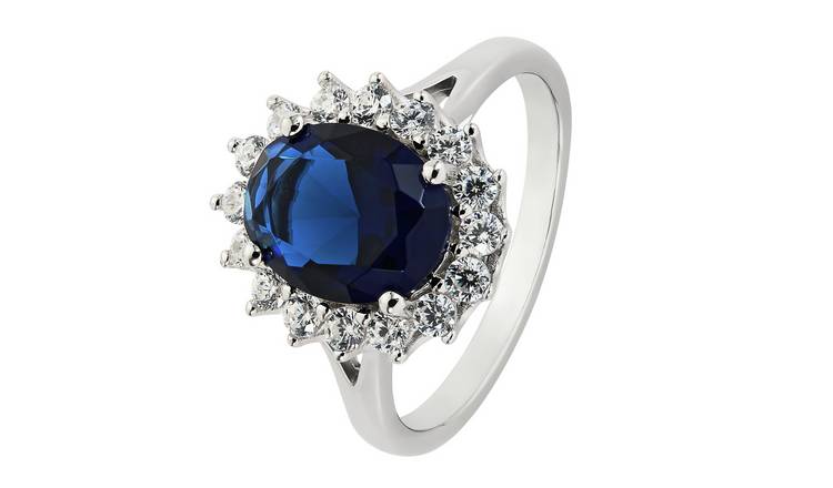 Revere Sterling Silver Sapphire Cubic Zirconia Halo Ring - Q