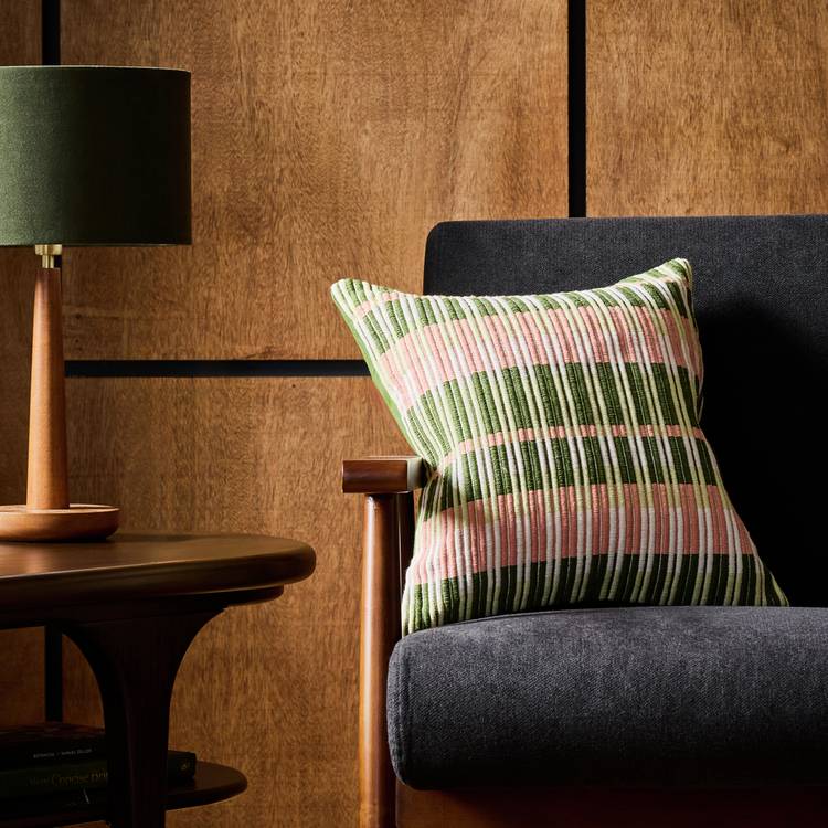 Habitat Midcentury Woven Stripe Cushion - Green - 43x43cm 0