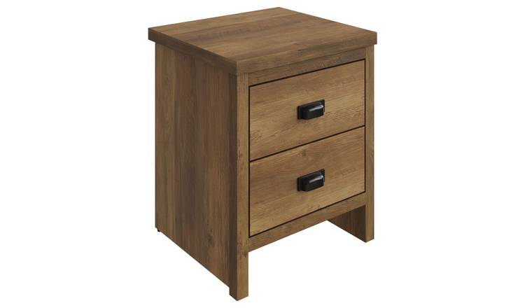 GFW Boston 2 Drawer Bedside Table - Oak