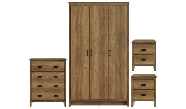 GFW Boston 4 Piece 3 Door Wardrobe Set - Oak