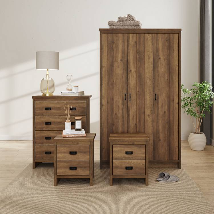 GFW Boston 4 Piece 3 Door Wardrobe Set - Oak 0