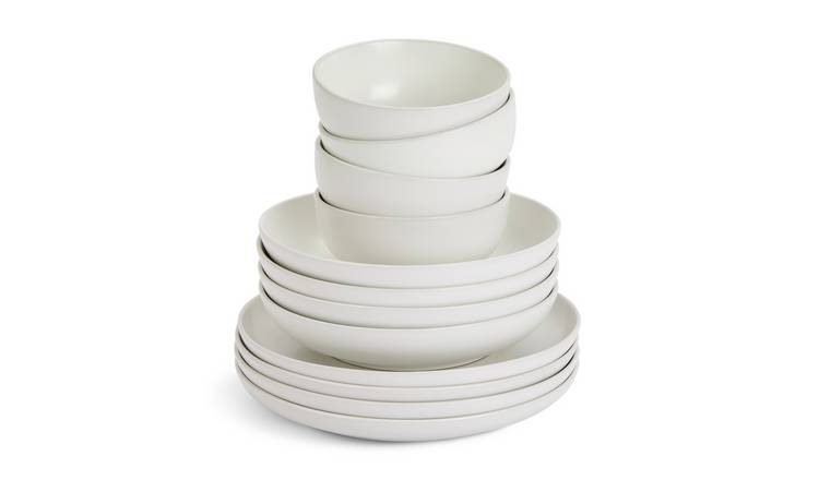 Habitat 12 Piece Stoneware Dinner Set - Matte White