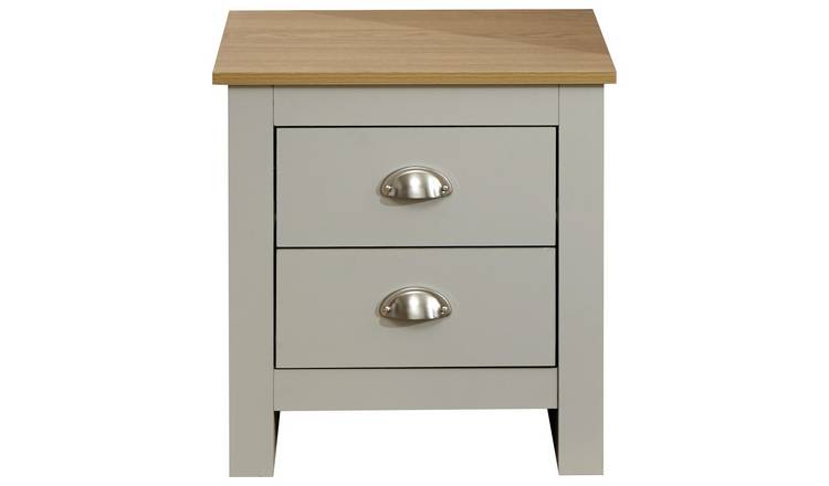 GFW Lancaster 2 Drawer Bedside Table - Grey Oak