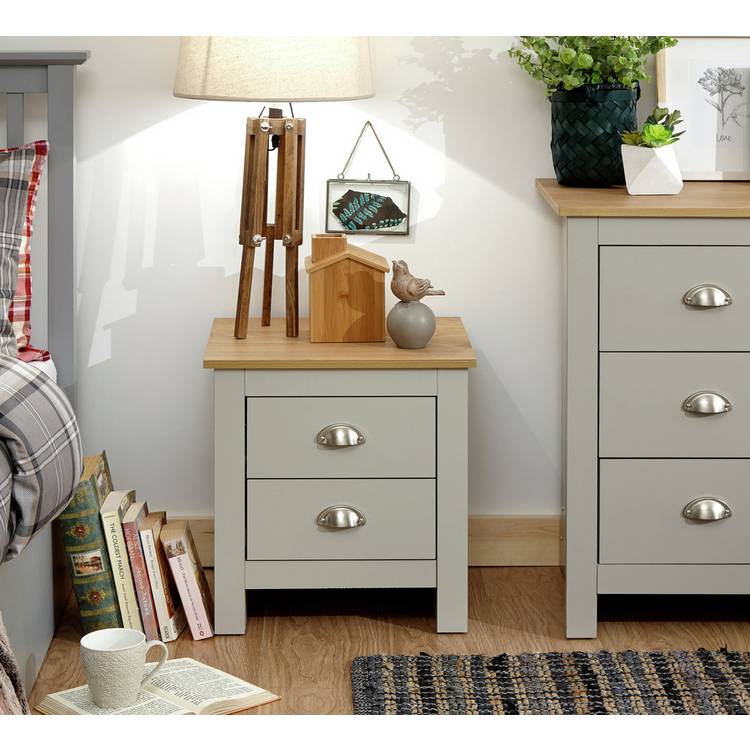 GFW Lancaster 2 Drawer Bedside Table - Grey Oak 0