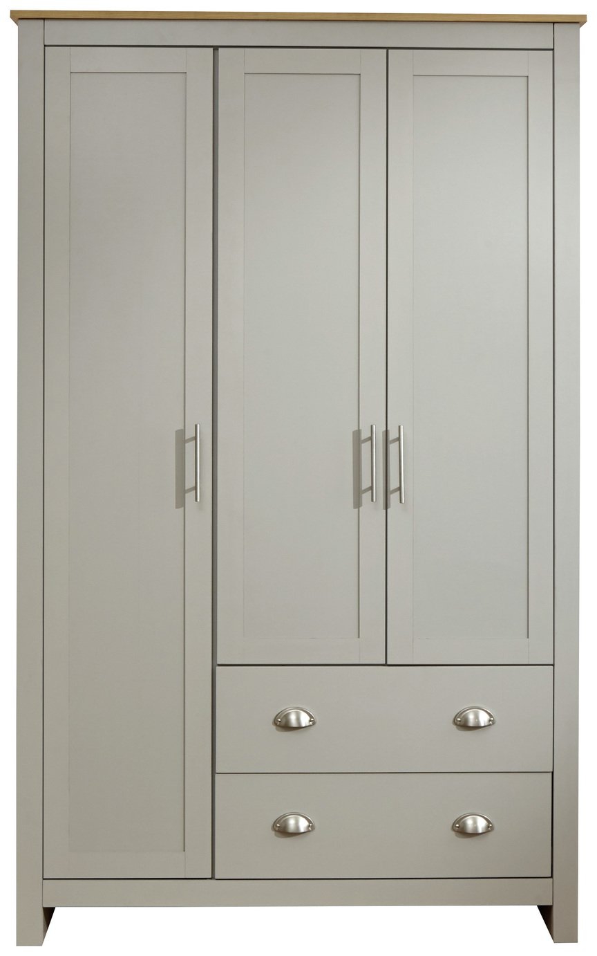 GFW Lancaster 3 Door 2 Drawer Wardrobe - Grey Oak