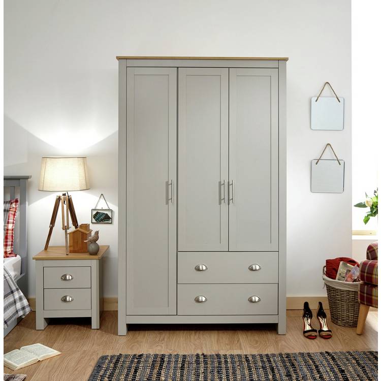 GFW Lancaster 3 Door 2 Drawer Wardrobe - Grey Oak 0
