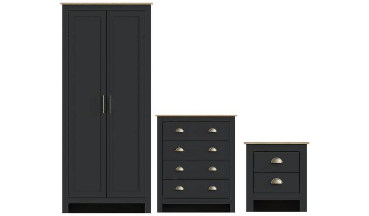 GFW Lancaster 3 Piece 2 Door Wardrobe Set - Black & Oak