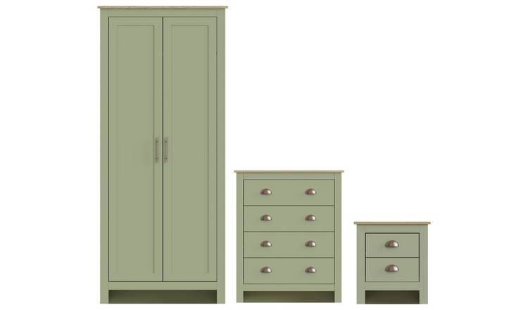 GFW Lancaster 3 Piece 2 Door Wardrobe Set - Sage 