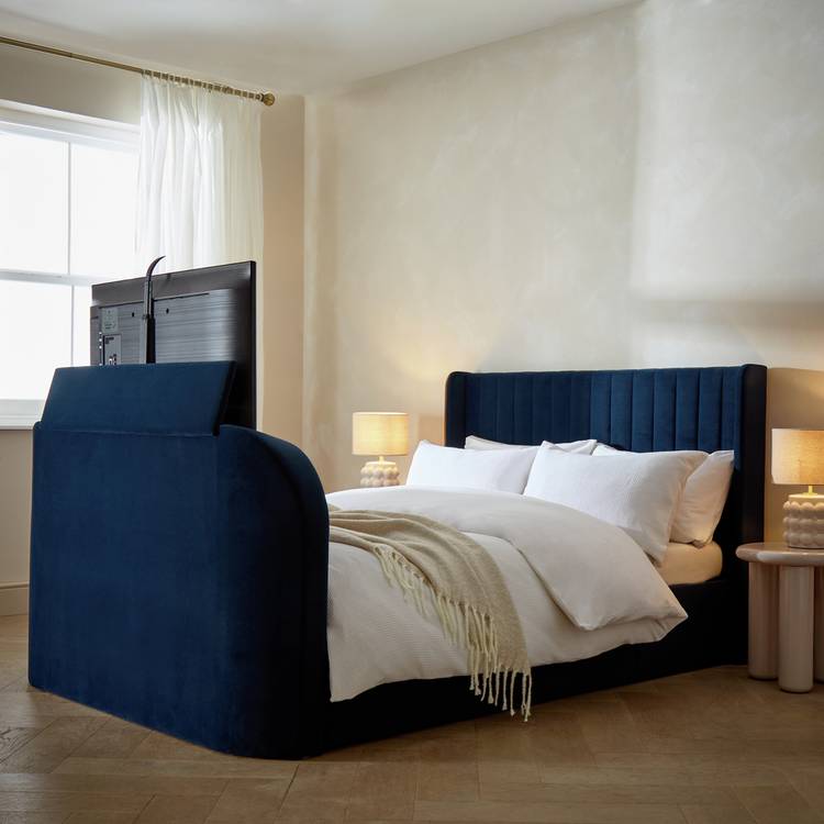 Argos Home Farnham Kingsize Side Lift TV Ottoman Bed - Navy 0