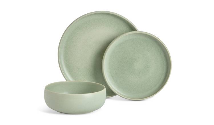 Habitat 12 Piece Reactive Stoneware Dinner Set - Green