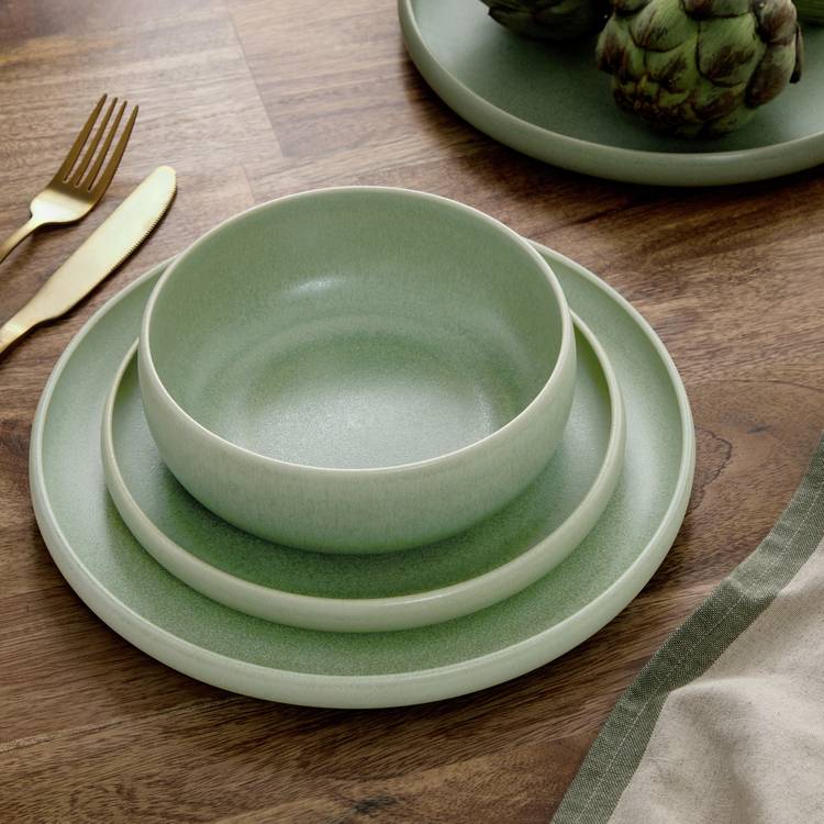 Habitat 12 Piece Reactive Stoneware Dinner Set - Green 0