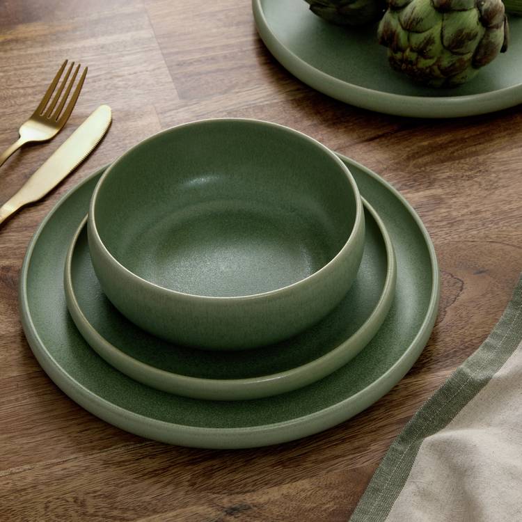 Habitat 12 Piece Reactive Stoneware Dinner Set - Green 0