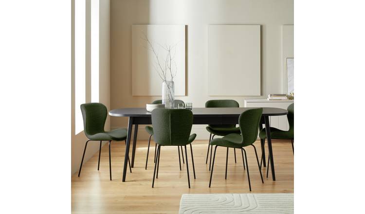 Habitat Etta Extending Black Dining Table & 6 Green Chairs