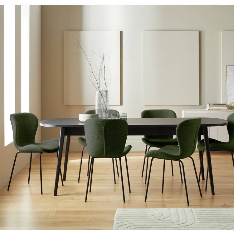 Habitat Etta Extending Black Dining Table & 6 Green Chairs 0