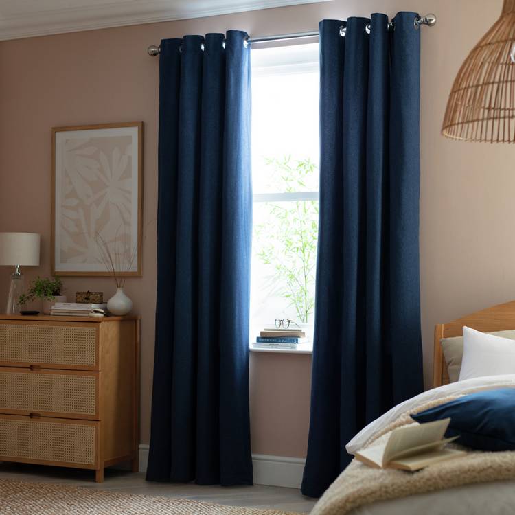 Habitat Brushed Thermal Eyelet Curtains - Navy 0